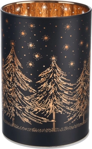 Glass LED candle holder with Christmas tree motif, black