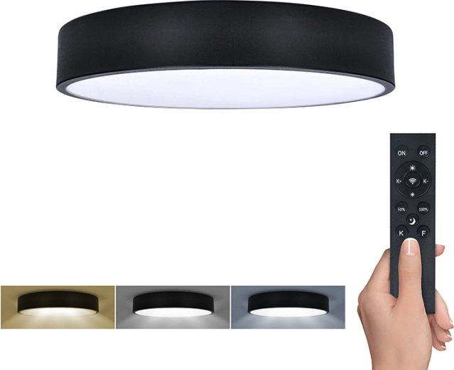 Solight LED griestu un sienas gaismeklis Lecce ar tālvadību 36 W, 30 cm, melns