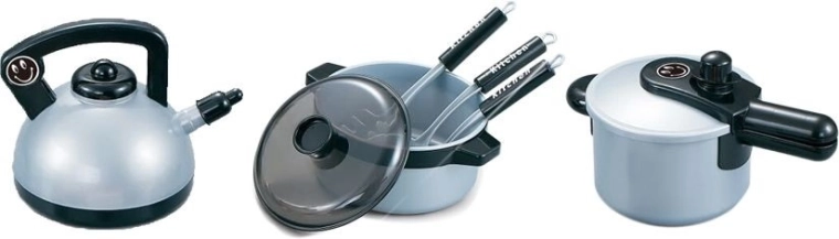 Rich set of cookware and kitchen utensils like in a real kitchen