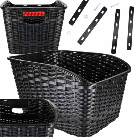 Rattan rear bicycle basket for rear rack with reflector