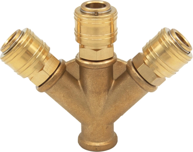 Brass Y-splitter with 3/8" female thread and three quick couplings
