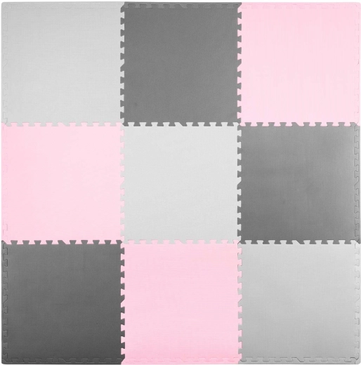 Ricokids foam puzzle play mat 180 × 180 cm grey-pink (9 pieces)