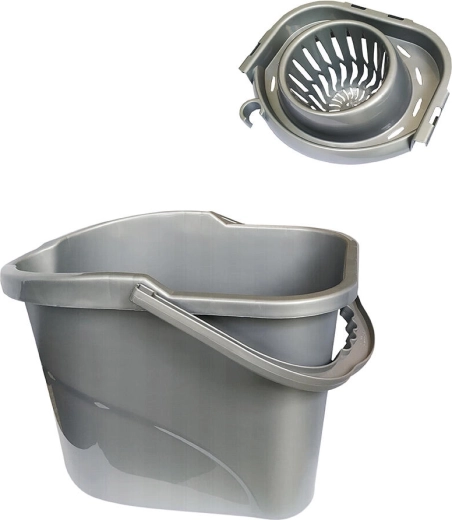 Oval bucket with wringer 15 l, silver