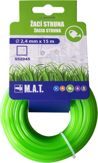 Nylon trimmer cutting line 2.4 mm square, 15 m, green