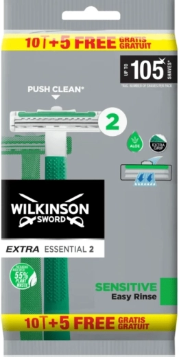 Wilkinson Extra Essential 2 Sensitive vienreizlietojams skūšanās skuveklis 15 gab.