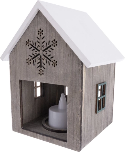 Wooden decorative house with LED lighting, beige, 10 × 10 × 15 cm