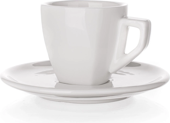 Porcelāna espresso krūzīte ar apakštasīti ALBA 60 ml, kvadrātveida, balta