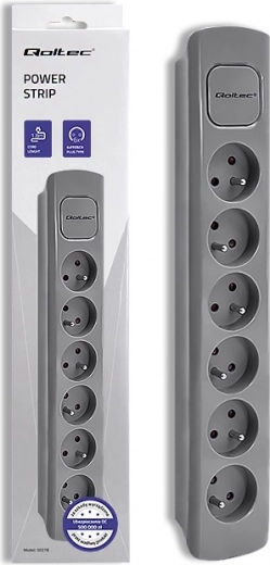 Gray power strip with 6 sockets 1.8m