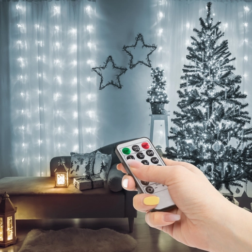 Light curtain with 100 micro LEDs in cool white, 3 × 1 m, with remote control