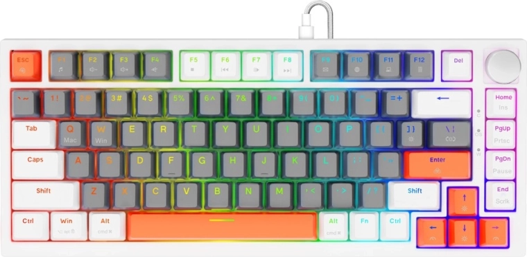 Magnētiskā spēļu tastatūra Astral White ar Outemu White Jade slēdžiem, RGB un PBT taustiņvāciņiem