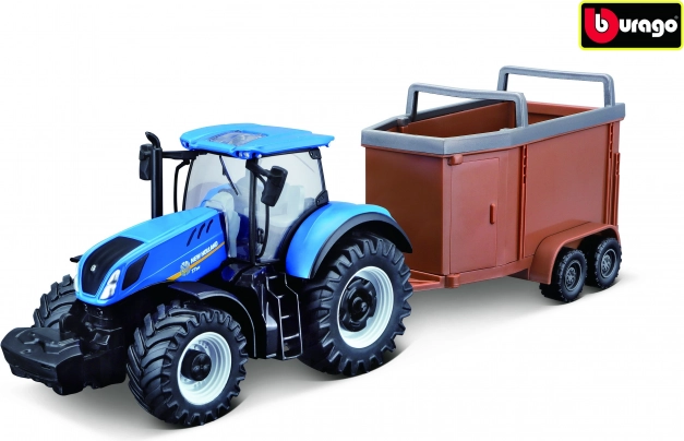 Bburago Farmland Tractor New Holland T7.315 HD with Animal Trailer 10 cm