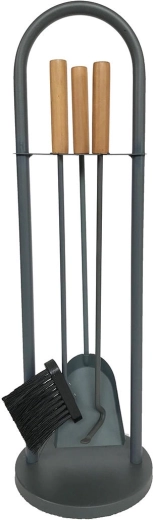 Kamīna piederumu komplekts ar statīvu, pelēks, 68,6 cm – tērauds un koks, 3 daļas