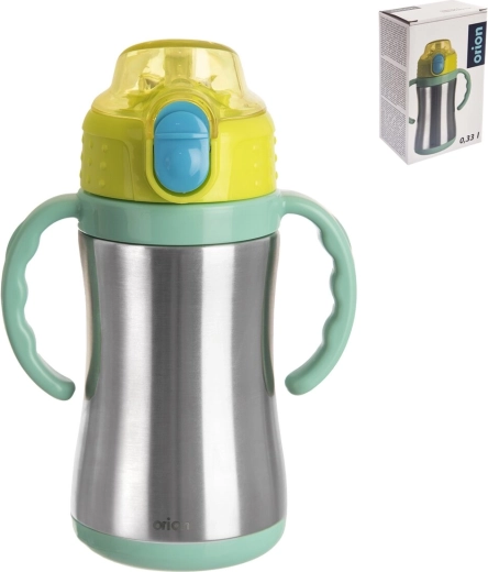 Nerūsējošā tērauda termopudele ar salmiņu 330 ml, zaļa