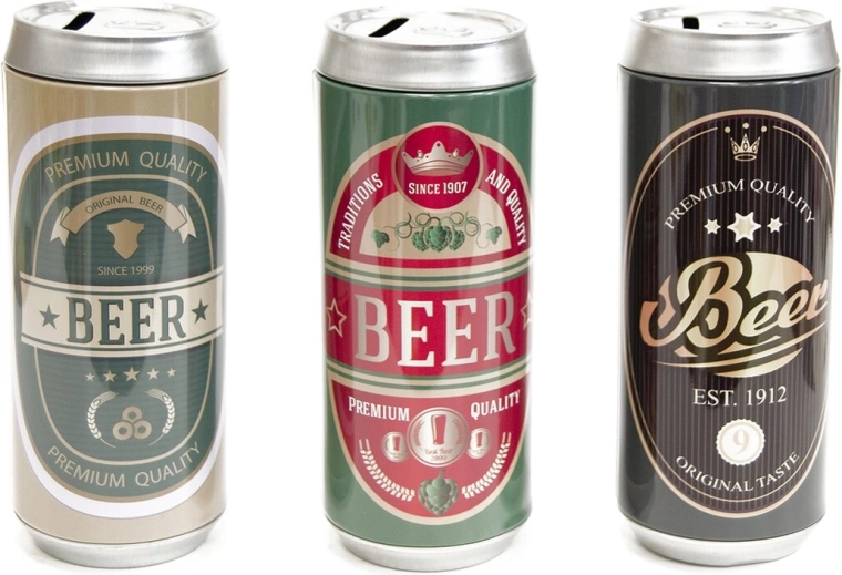 Coin bank in the shape of a beer can 7 × 16 cm (3 variants)