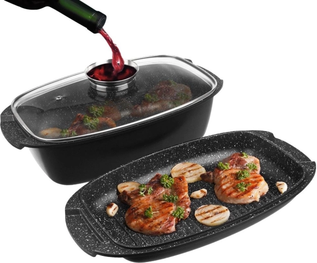 Granīta cepeštrauks 3 vienā ar vāku GRANDE 5 l, 39 × 22 cm