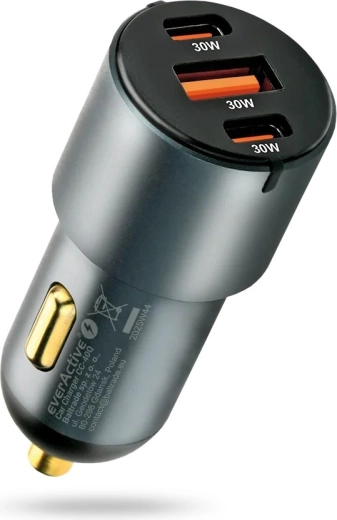 Automašīnas lādētājs 60 W ar USB‑C PD un USB QC3.0 (1× USB, 2× USB‑C) melns