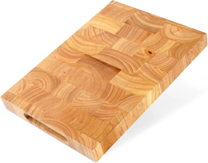 Koka griešanas dēlis no kaučukkoka 35 × 25 cm, abpusējs ar rokturiem