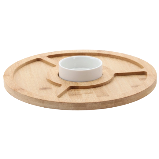 Bamboo serving tray with porcelain bowl, 4 sections, 28 cm