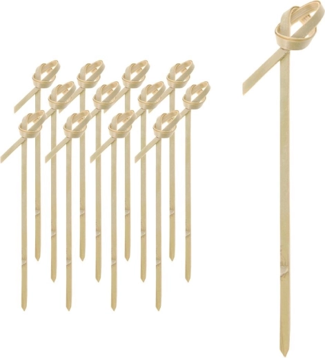 Bamboo party picks with knot 9 cm, 50 pcs
