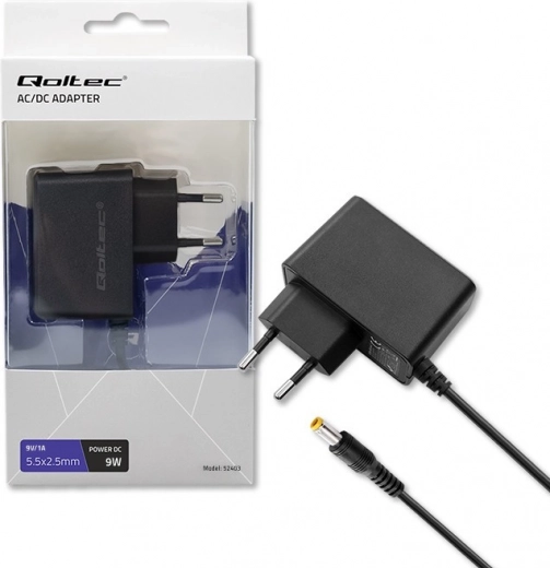 Charger Qoltec 9W 9V 1A with connector 5.5x2.5mm
