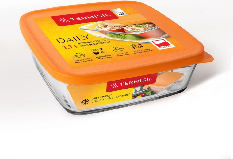 Plastmasas pārtikas trauks 1,1 l ar oranžu vāciņu