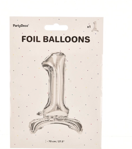 Folijas stāvošs balons skaitlis 1, sudraba krāsā, 70 cm