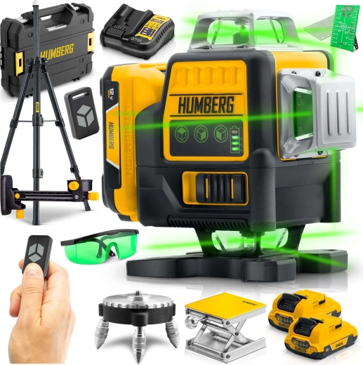 Krusta lāzers HUMBERG HM-171 koferī ar statīvu, 4D 16 līnijas, zaļš stars