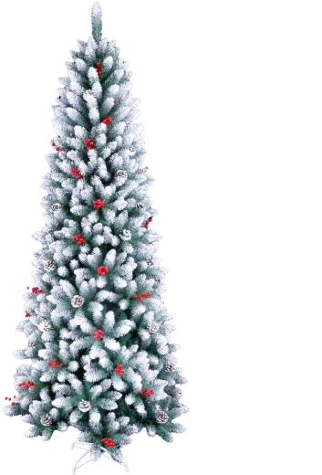 Mākslīgā Ziemassvētku eglīte 210 cm, apsnigota ar pīlādžiem, čiekuriem un LED apgaismojumu