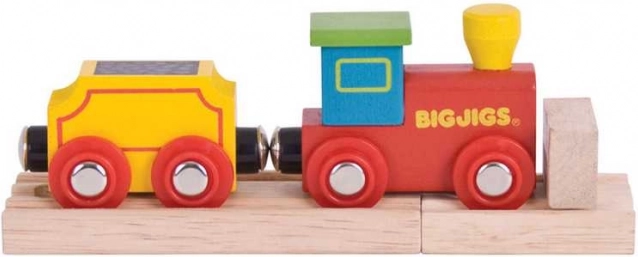 Bigjigs Rail mans pirmais vilcieniņš ar vagoniņu un sliedēm