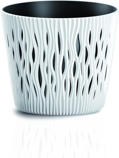 Puķu pods Sandy Round ar ieliktni 15,8 cm – balts