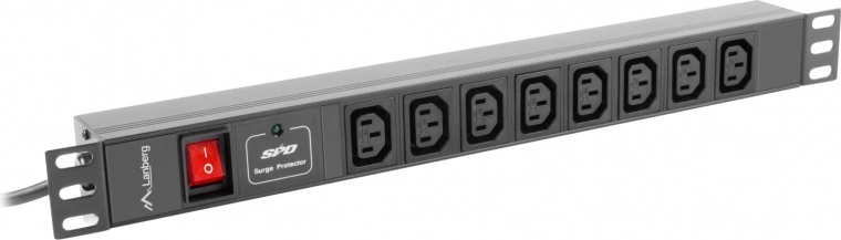 Lanberg 19'' 1U rack barošanas PDU sloksne, 16 A, 8× IEC C13, ieeja IEC C20, kabelis 2 m, melna