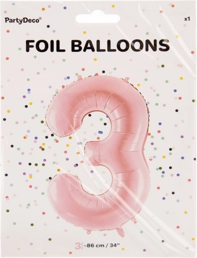 Folijas balons cipars 3 rozā 86 cm