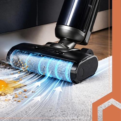 Rotating roller for thorough dirt pickup