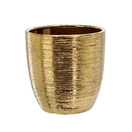 Keramisks puķupoda apvalks 25 × 25 × 25 cm, zelta krāsā