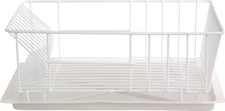 White rectangular dish drying rack with drip tray 36 × 29 cm