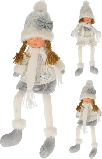 Winter decorative doll with long legs 45 cm – white/silver