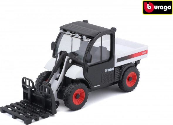 Bburago Bobcat Toolcat 5600 ar dakšu uzgali – balts/melns metāla modelis