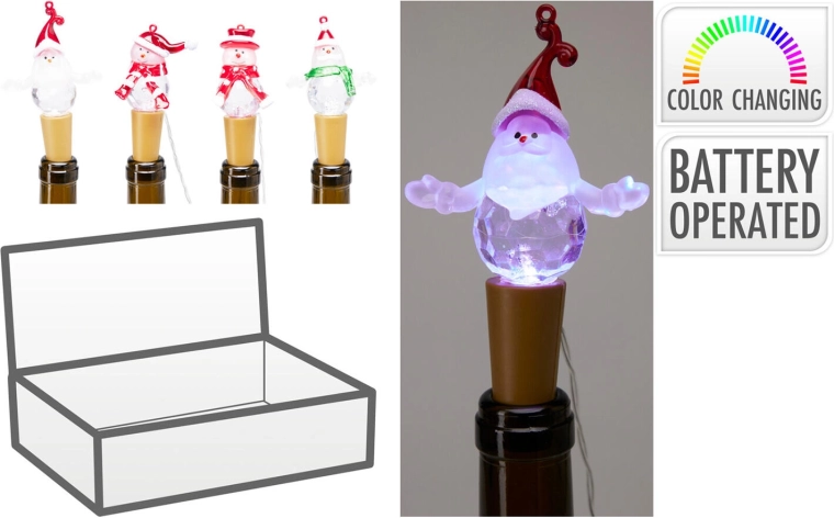 Christmas Light-Up Bottle Stopper with LED, Mixed Designs