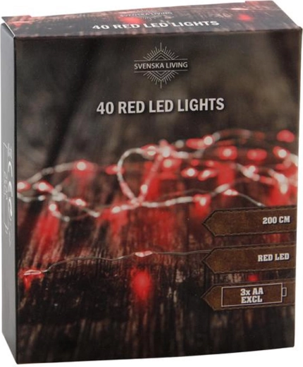 Gaismas virtene 40 LED, sarkana, 2 m, uz baterijām