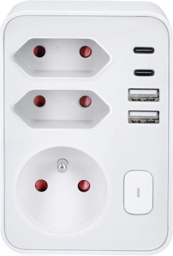 Solight kontaktligzdu sadalītājs ar USB ātro uzlādi 20 W PD, balts