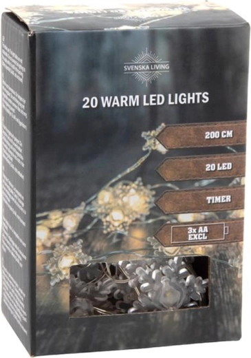 Light String with Timer, 20 LED Snowflakes, 200 cm
