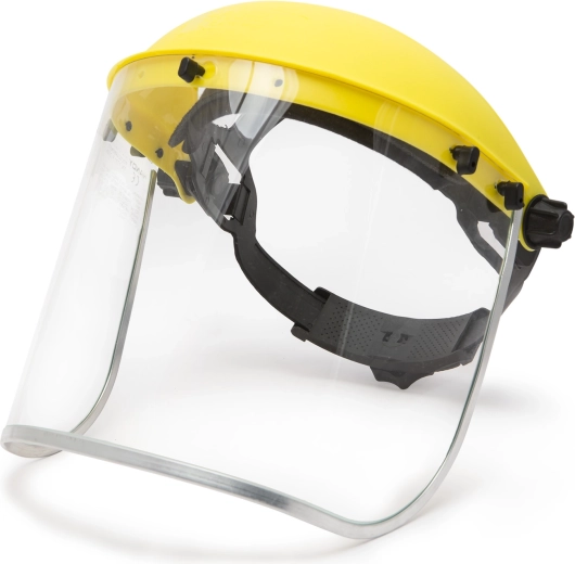 Protective face shield made of clear plexiglass