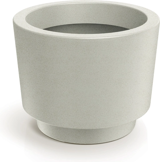 Splito Round Planter 40 cm – sand-colored plastic planter with saucer