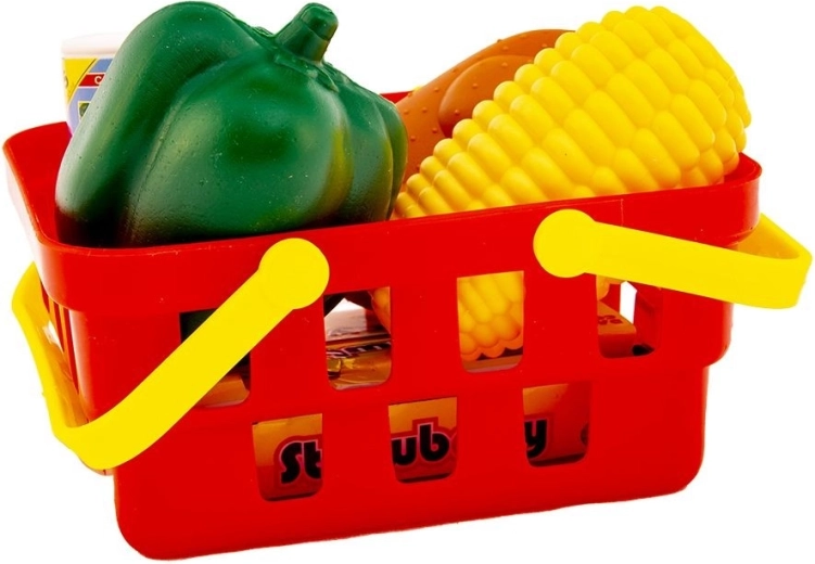 Shopping basket and packaged groceries
