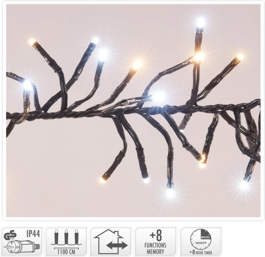 Ziemassvētku gaismas virtene 11 m, 1512 LED, silti balta, 8 funkcijas, IP44, ar taimeri - 1 gab.