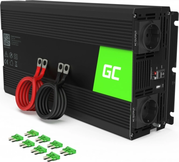 Green Cell sprieguma pārveidotājs 24 V uz 230 V, tīra sinusoīda, 1500 W