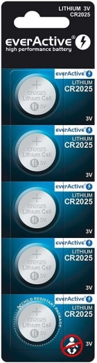 Pogu baterijas EverActive CR2025 3V, 5 gab.