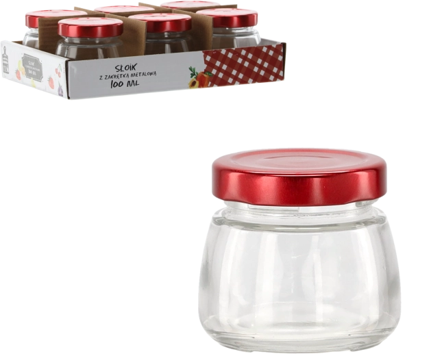 Stikla burka 100 ml ar sarkanu metāla vāciņu