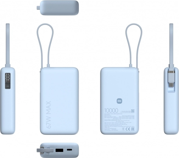 Powerbanka 10000 mAh ar integrētu kabeli 67 W Ice Blue