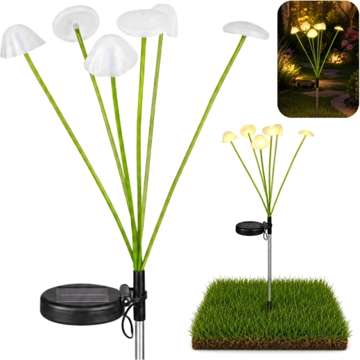 Saules dārza dekoratīvā lampa “grzybki” LED ar siltu gaismu 70 cm